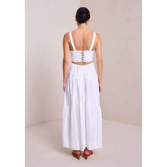 A.L.C. Lily Cotton Midi Dress White Lace Up Back Size 6 NWT - Picture 2 of 8